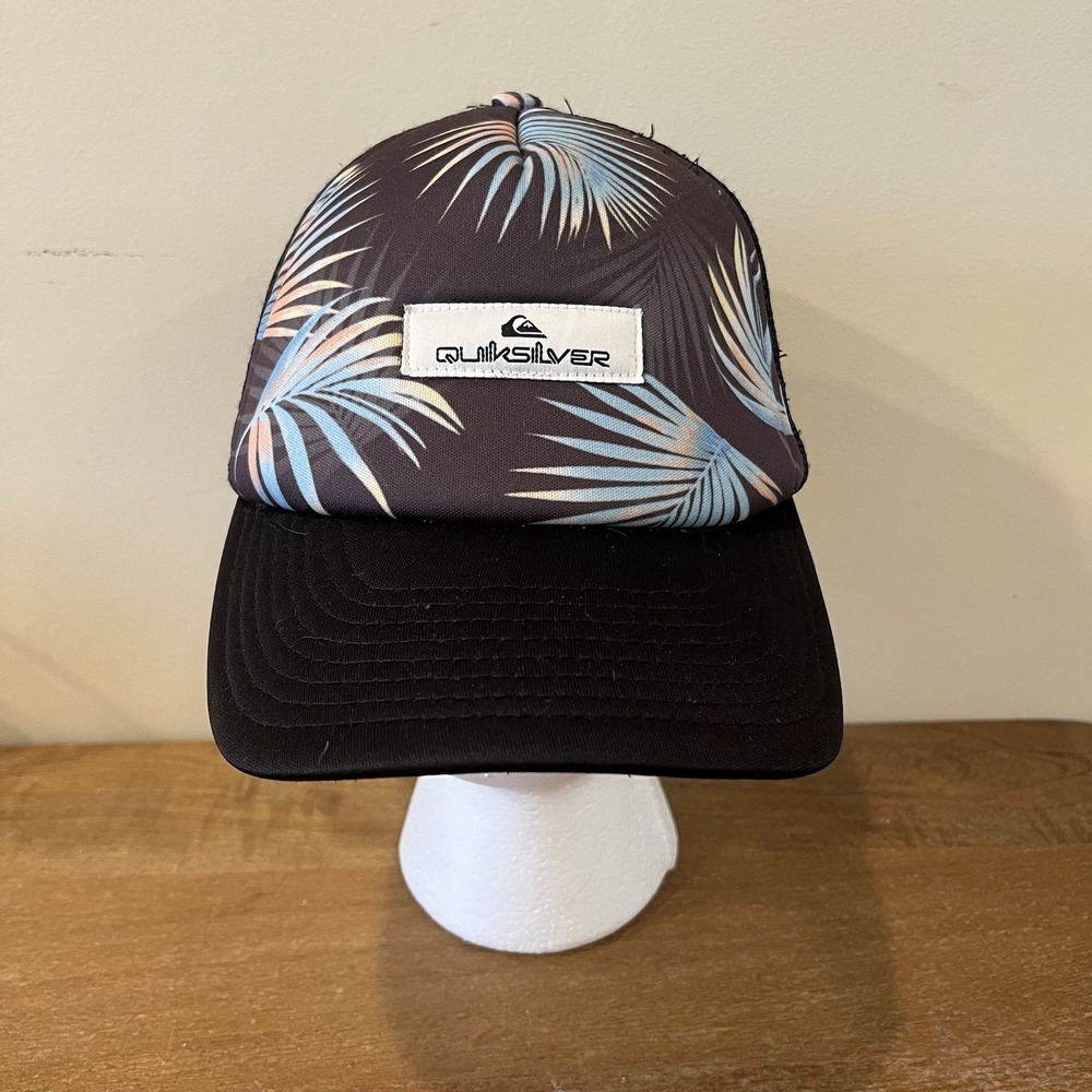 Quiksilver‎ Youth Trucker Hat Palm Leaf Print Mesh SnapBack Cap 55cm Black